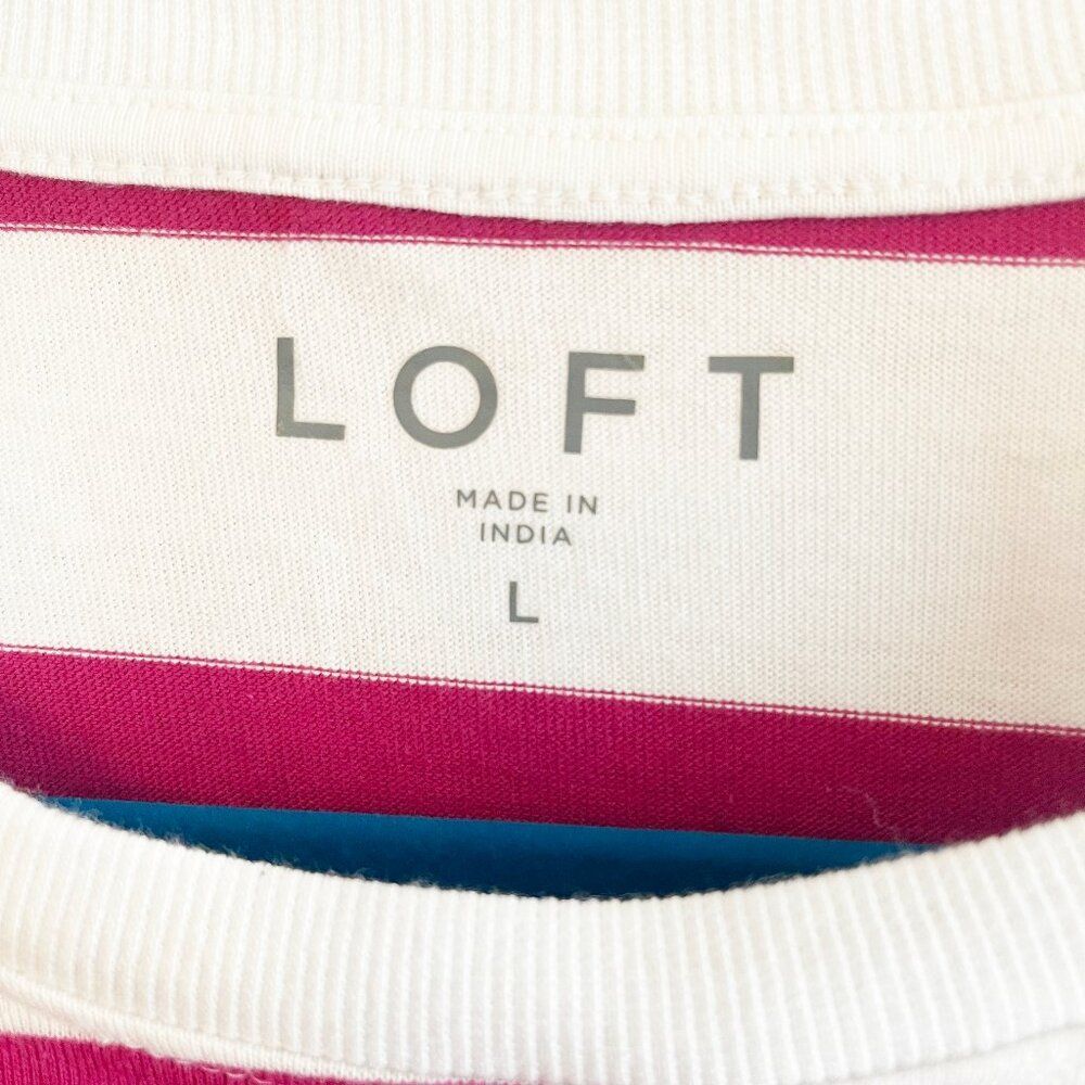 Loft Magenta White Striped Heavy Jersey Modern Tee  Dropped Shoulders- Large NWT - Picture 2 of 4
